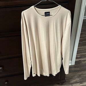 Men's Cream Long Sleeve Shirt Curved-Hem fit